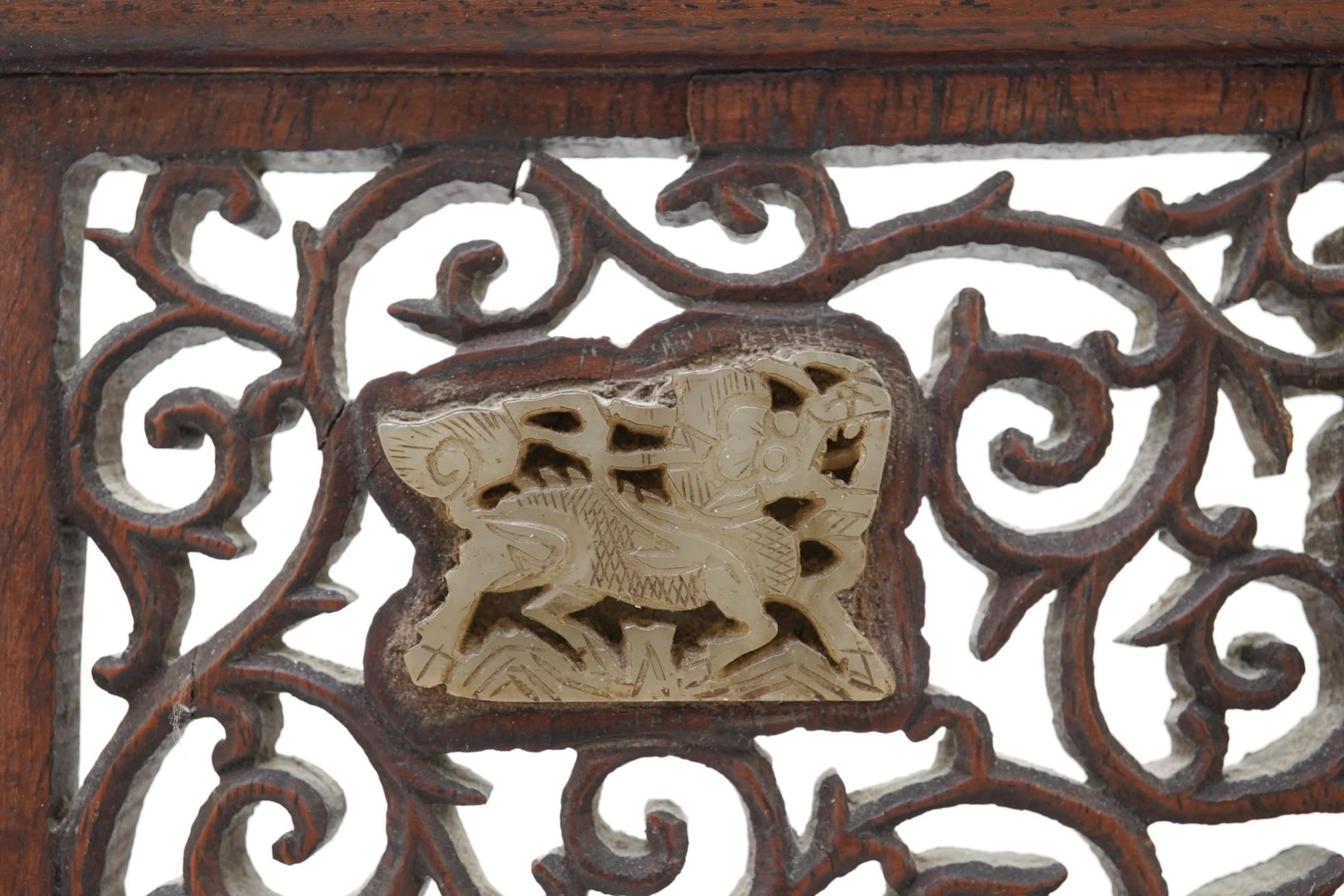 A Chinese jade and hardstone mounted hongmu table screen, late 19th/early 20th century